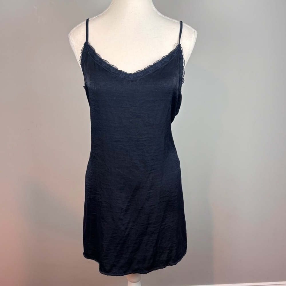 Hollister Womens Navy Blue Satin Lace Slip Mini Dress sz MED Y2K wimsigoth fairy